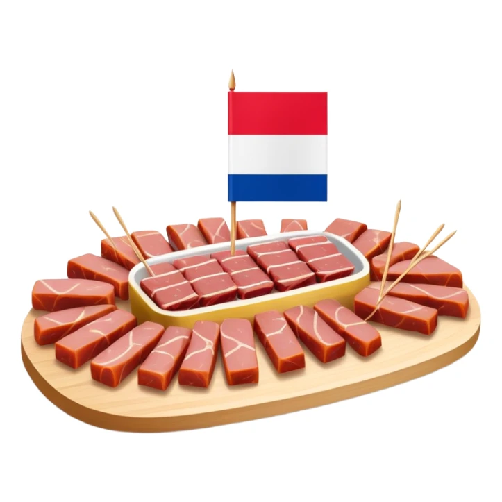French flag on tooth pick on top of a SPAM charcuterieplatter sticker