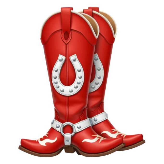 Red and white cowgirl boots with horseshoe design sticker