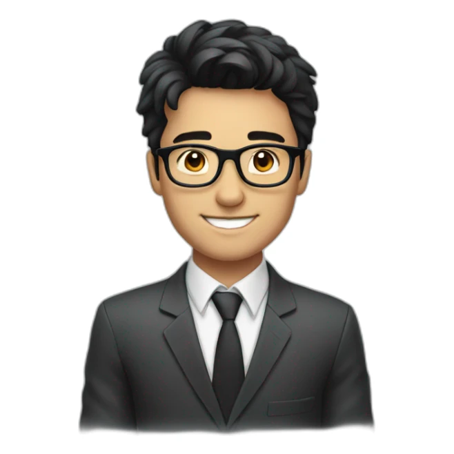 Young Business man with Black hair and round Glases, smiling sticker
