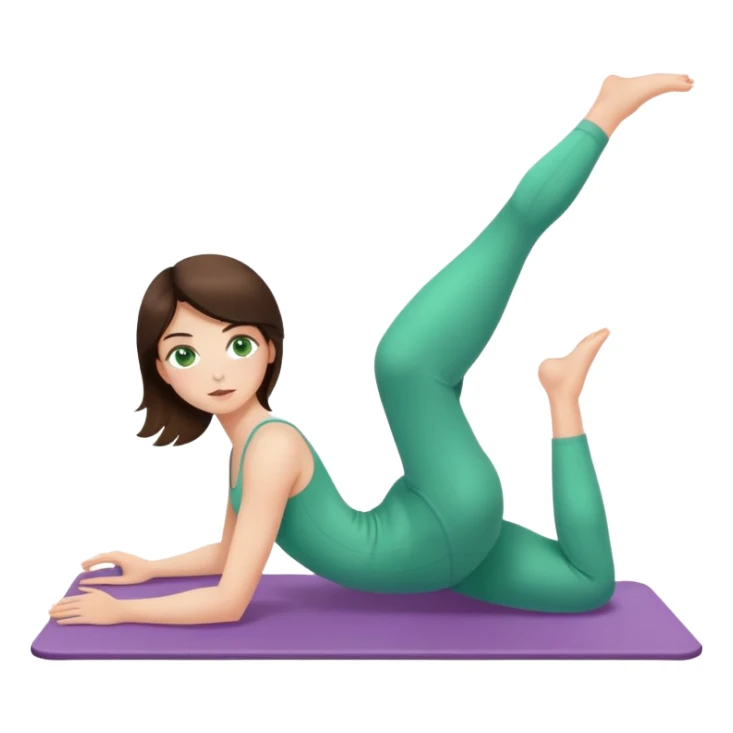 Brunette girl with green eyes doing pilate sticker