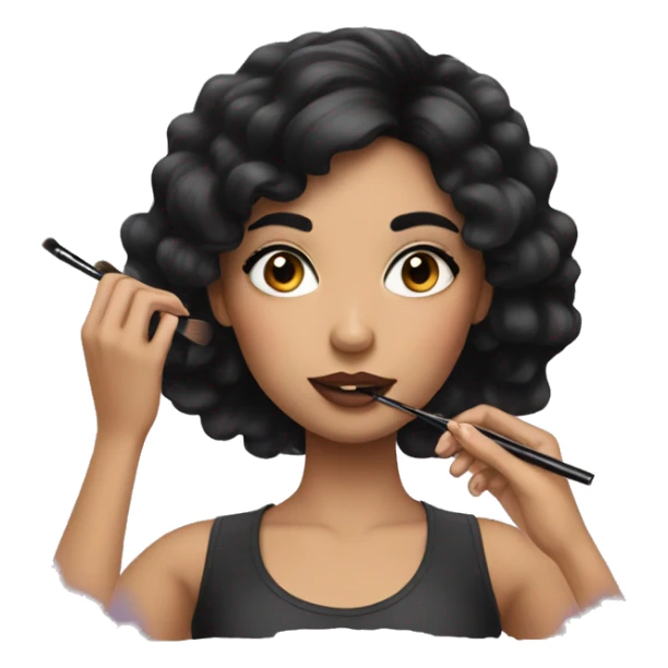 A girl w black hair doing her makeup  sticker