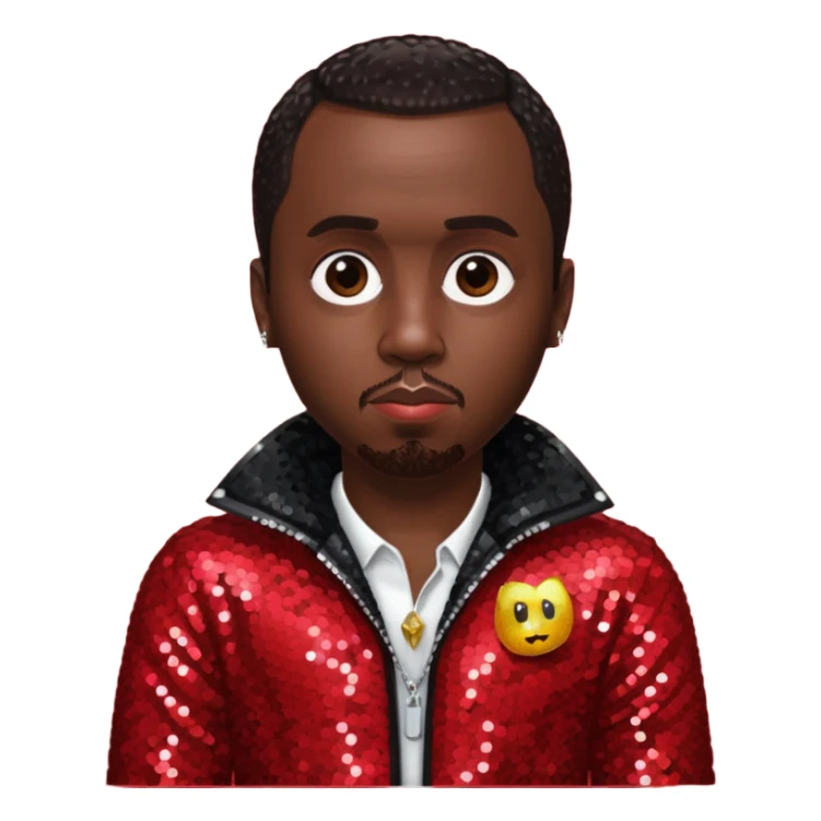 P. Diddy with dark brown hair, red sequin outfit sticker