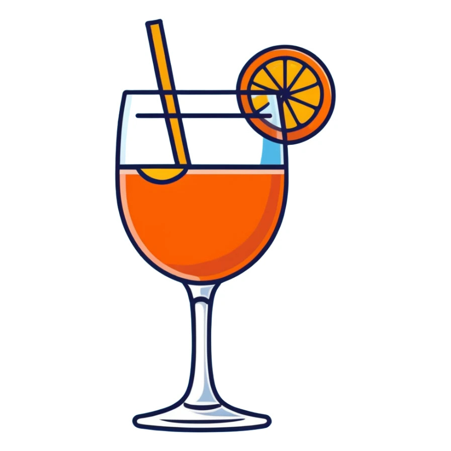 Aperol Spritz cocktail, cartoonish, bold outline, orange slice sticker