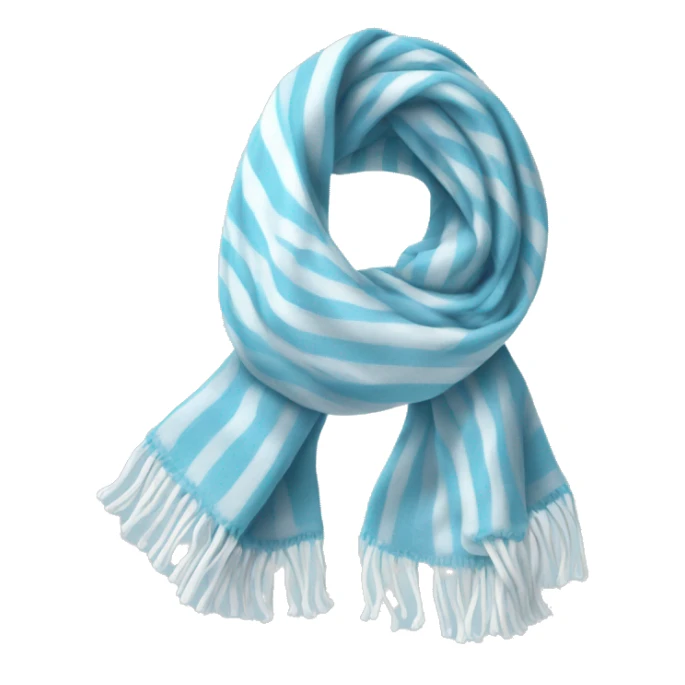 Realistic light blue winter scarf with white stripes isolated. sticker