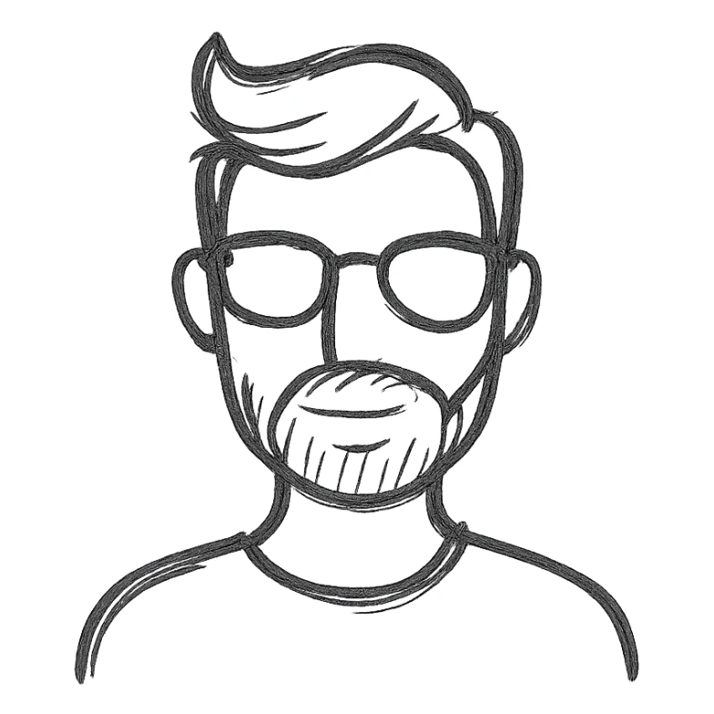 male with a light beard and glasses, hand drawn outline icon style sticker
