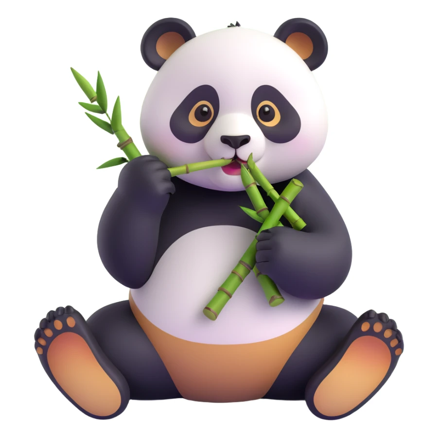 panda eating bamboo in forrest background, close up pose sticker