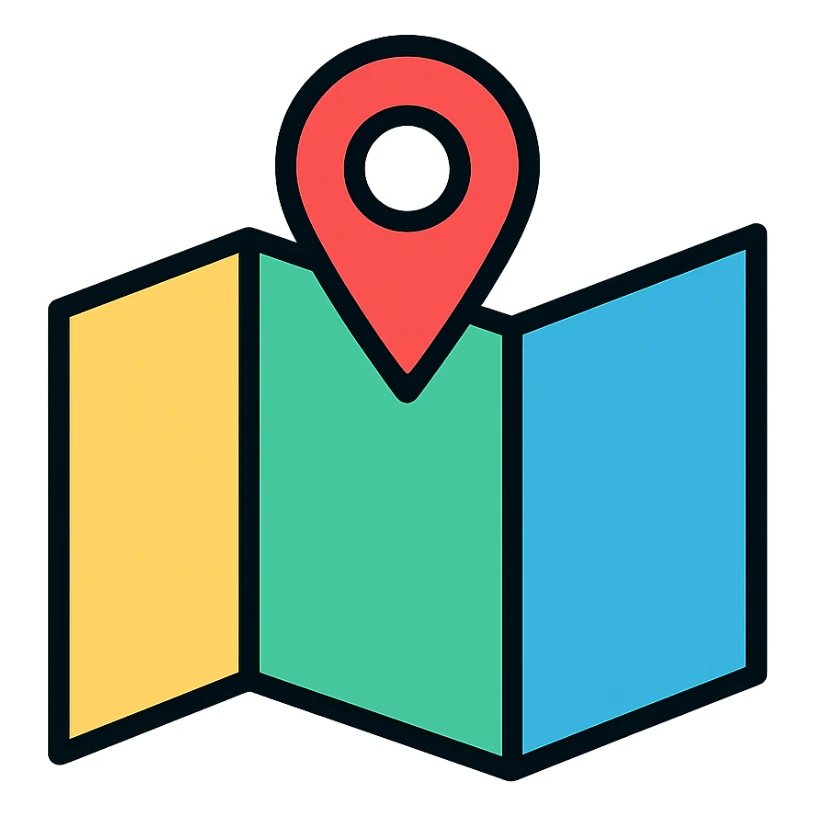 map with a location pin icon in color with black outlines sticker
