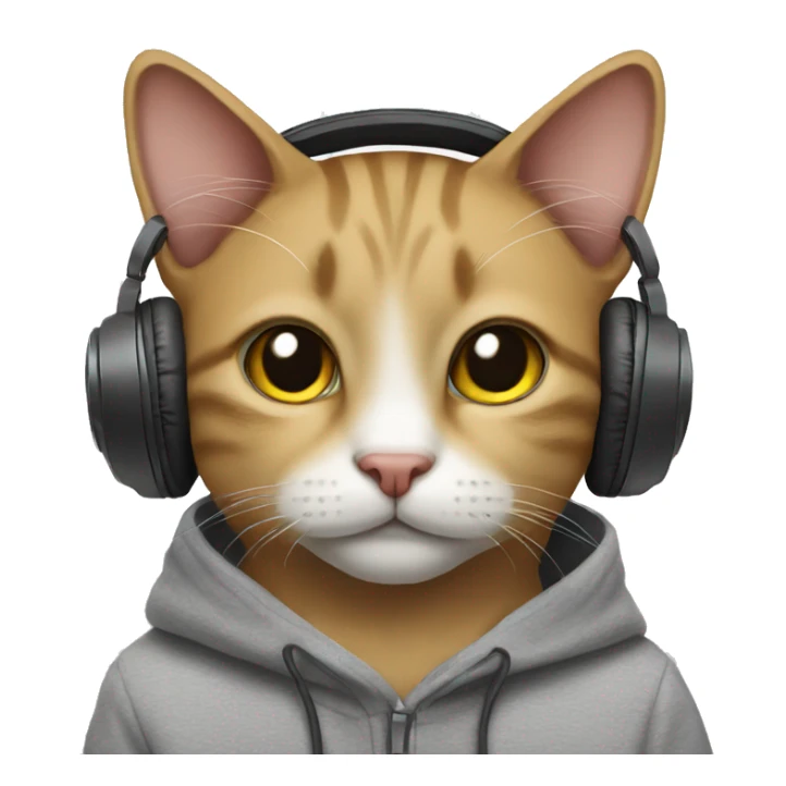 a cat with headphones and a hoodie on sticker