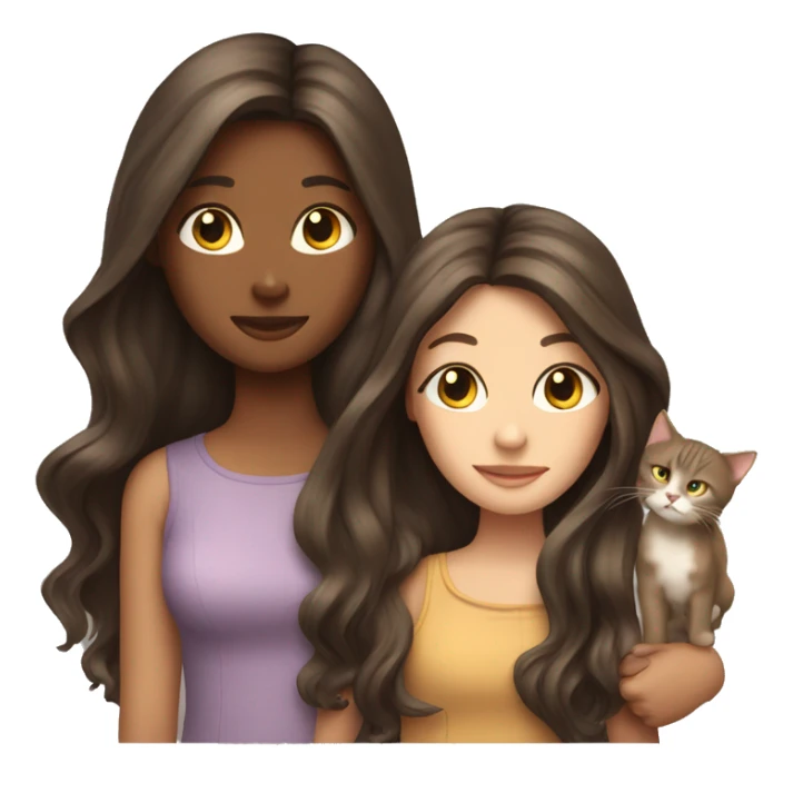 Two long hair brunette girls with three cats sticker