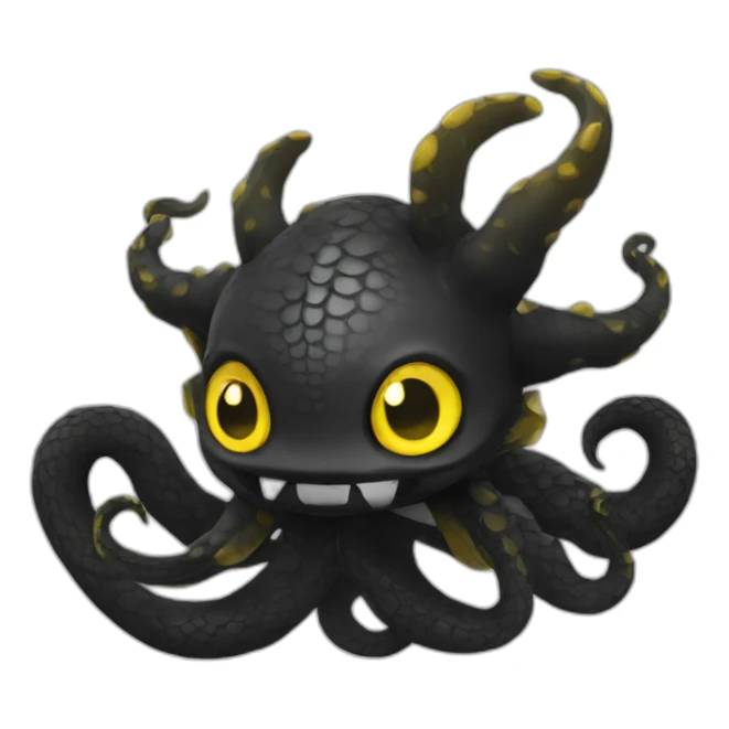 Chibi black serpent with horns and tentacles, 3 yellow eyes, dark black scales sticker