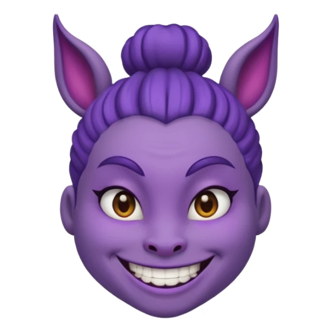 Purple demon emoji with bun in hair sticker