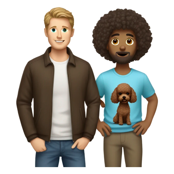 white guy with dark hair holding brown toy poodle sticker