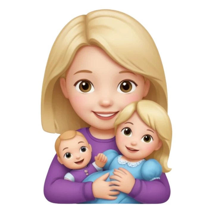 Toddler girl – holding a doll with a smile. sticker