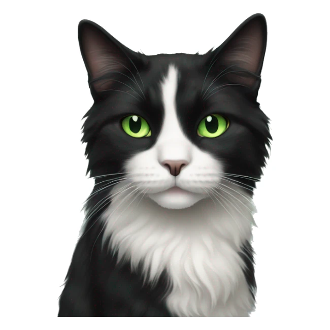 Long haired tuxedo cat with green eyes sticker