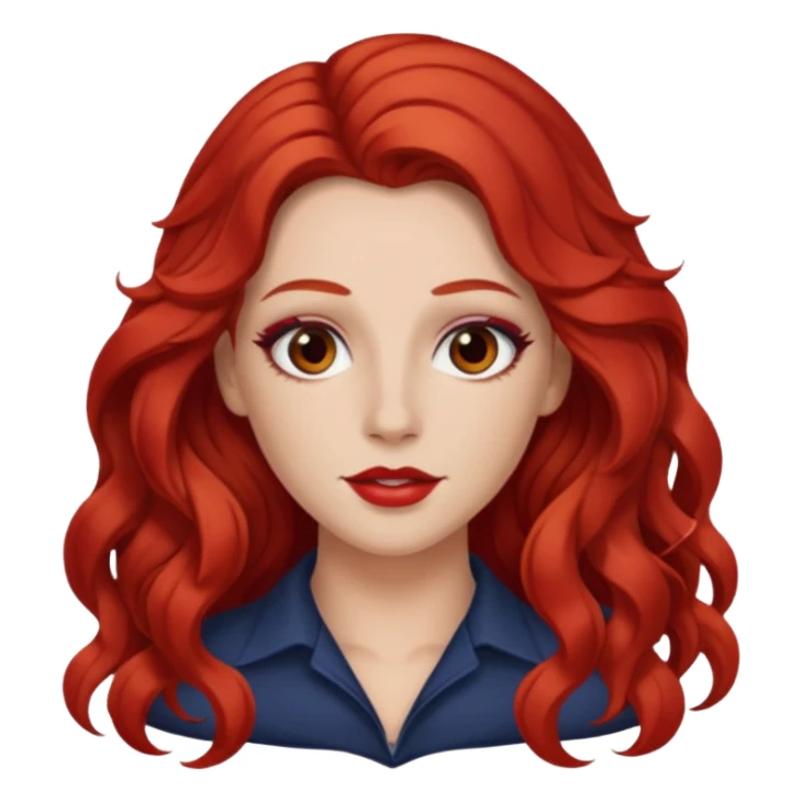 Chappell Roan (b.1998) with red long wavy hair, makeup sticker