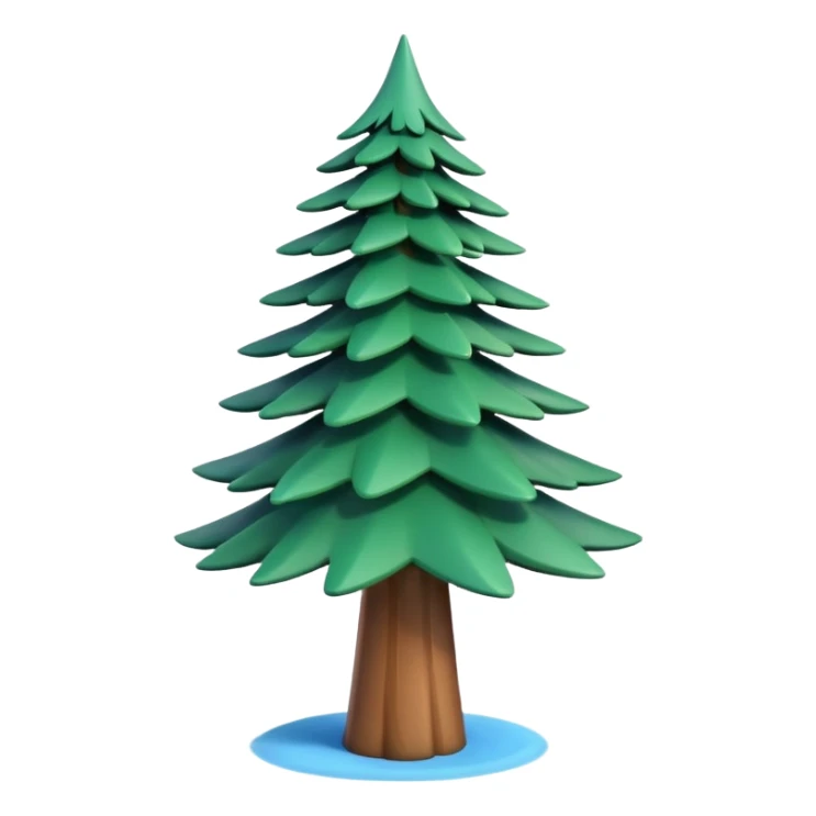 A 3D cartoon pine tree with layered green needles and tall conical shape, clear blue sky, Memoji-style rendering. sticker