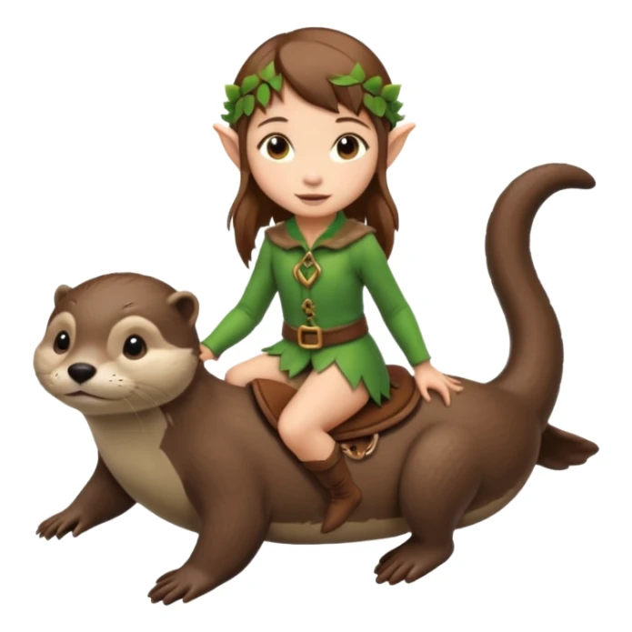 tiny forest elf girl brown straight hair with riding an otter sticker