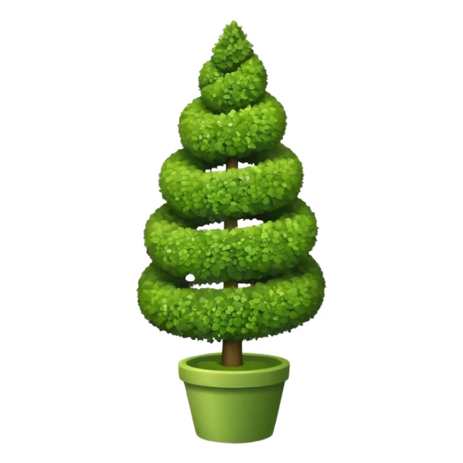 spiral topiary tree emoji, green spiral shaped bush, garden art tree, cute emoji style, white background sticker