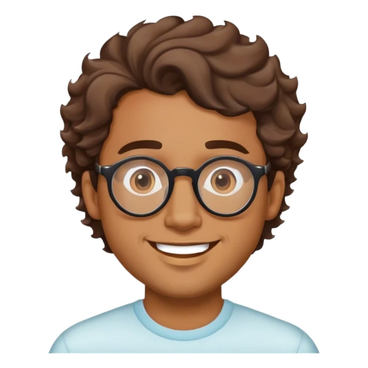 hombre moreno claro, con lentes redondos, sin barba, con cabello lacio ondulado hacía un lado y feliz sticker