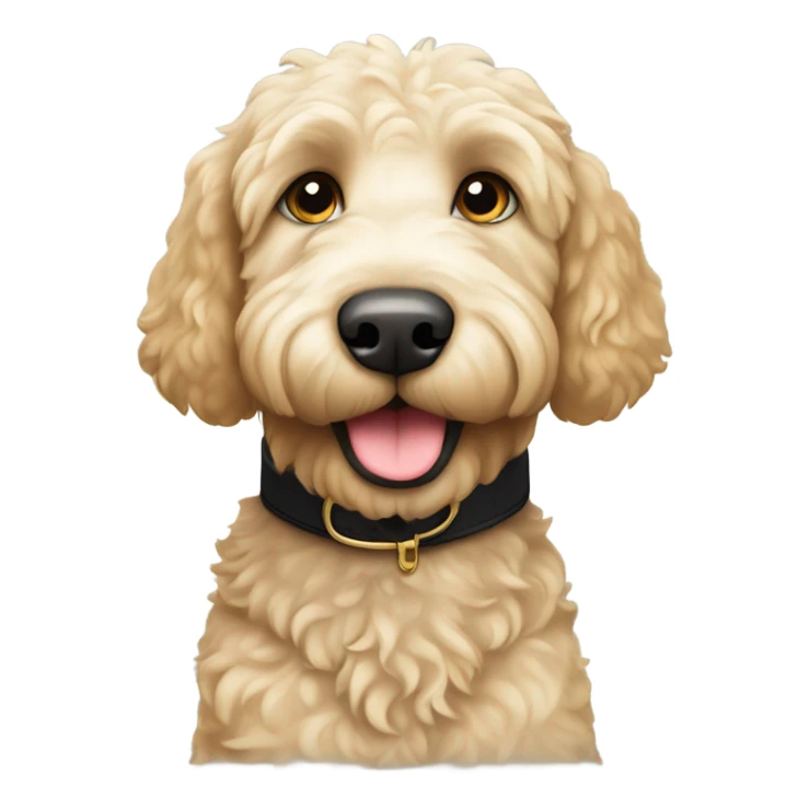 White/Golden giant labradoodle with black collar sticker