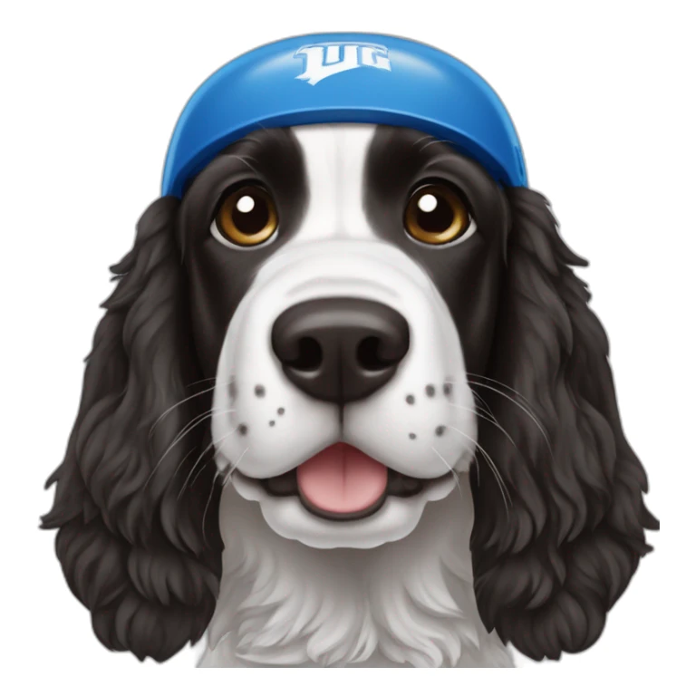 black springer spaniel wearing detroit lions helmet sticker