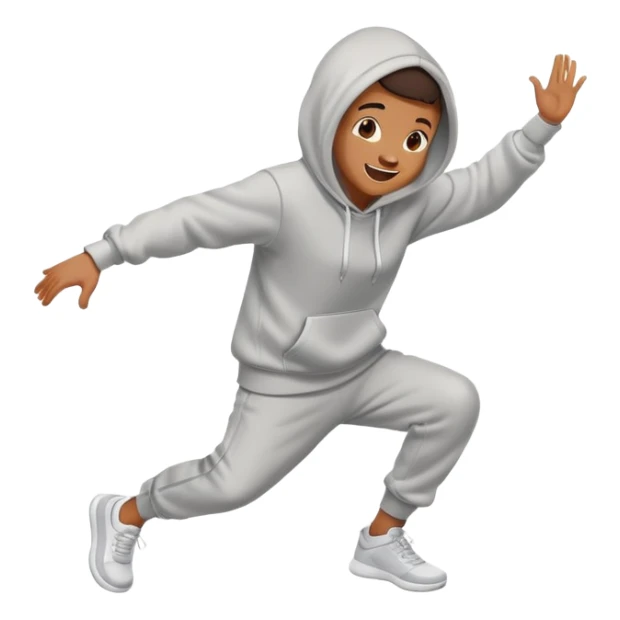 a person dancing energetically wearing a hoodie with a cheerful expression sticker