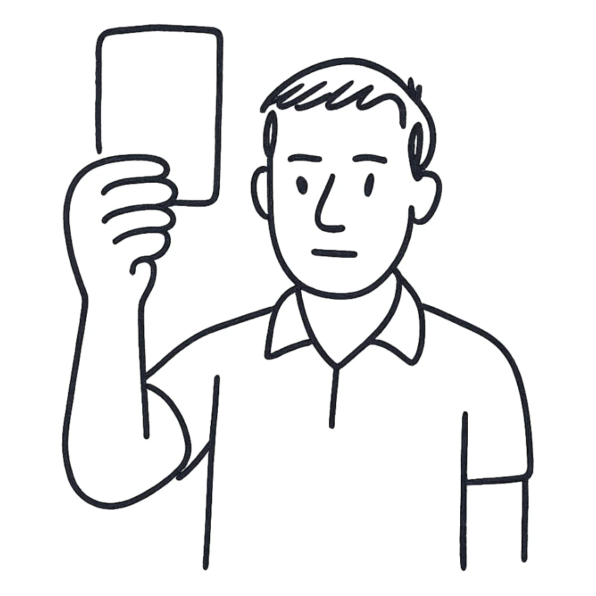 A man holds a red card in front of him sticker