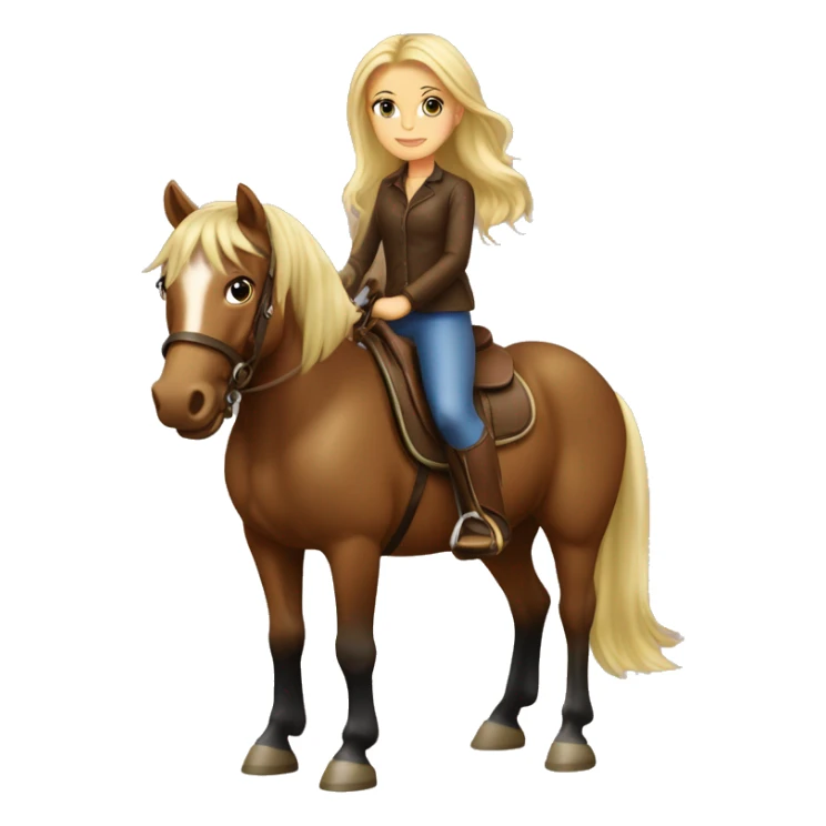 Blonde girl on horseback dark bay horse with brown mane sticker