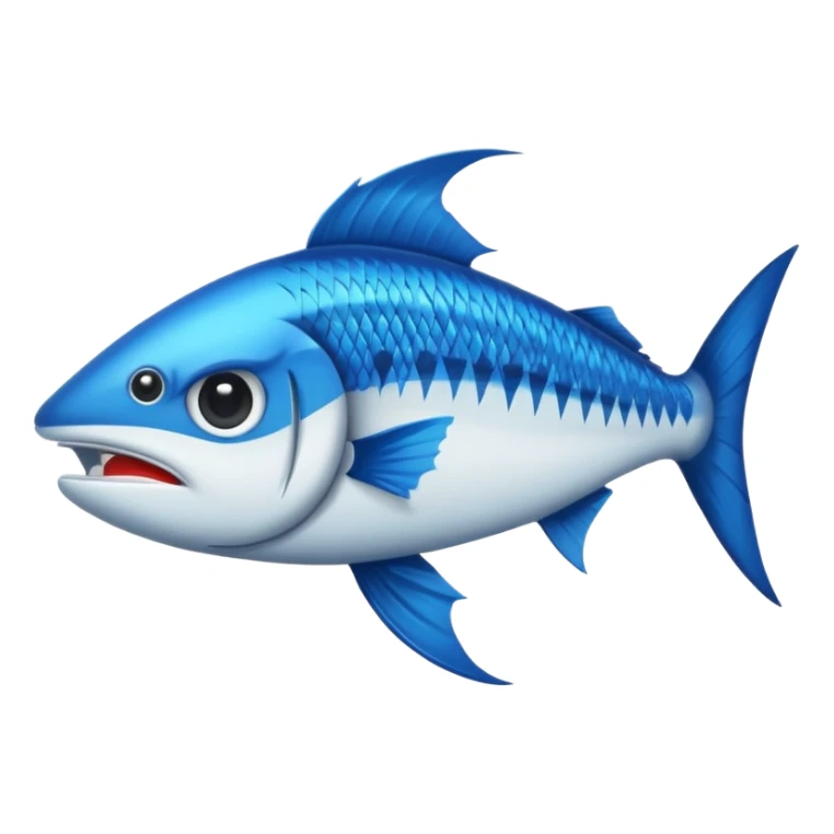 Emoji de poisson barracuda stylisé, dessin cartoon, bleu avec lettres ‘BARRACUDA’ dans le corps, expression féroce.” sticker