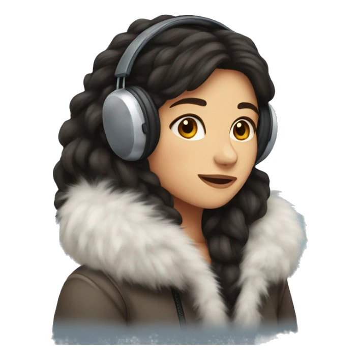 Winter girl long dark hair fluffy earmuffs  sticker