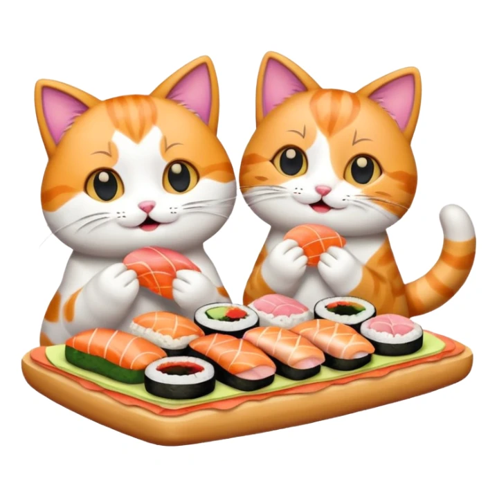 two happy cats eating sushi and pizza and donuts sticker