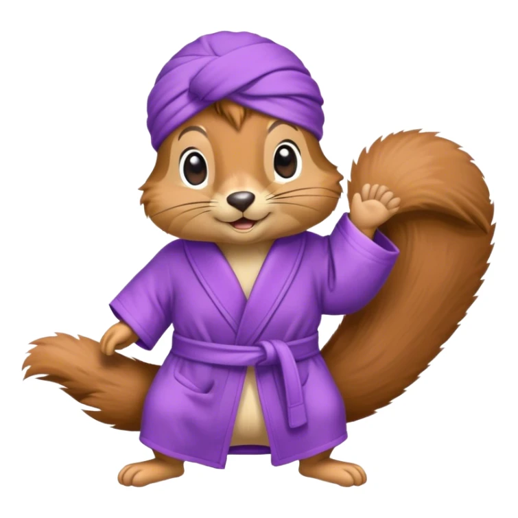 squirrel wearing purple bathrobe, slippers, and turban sticker