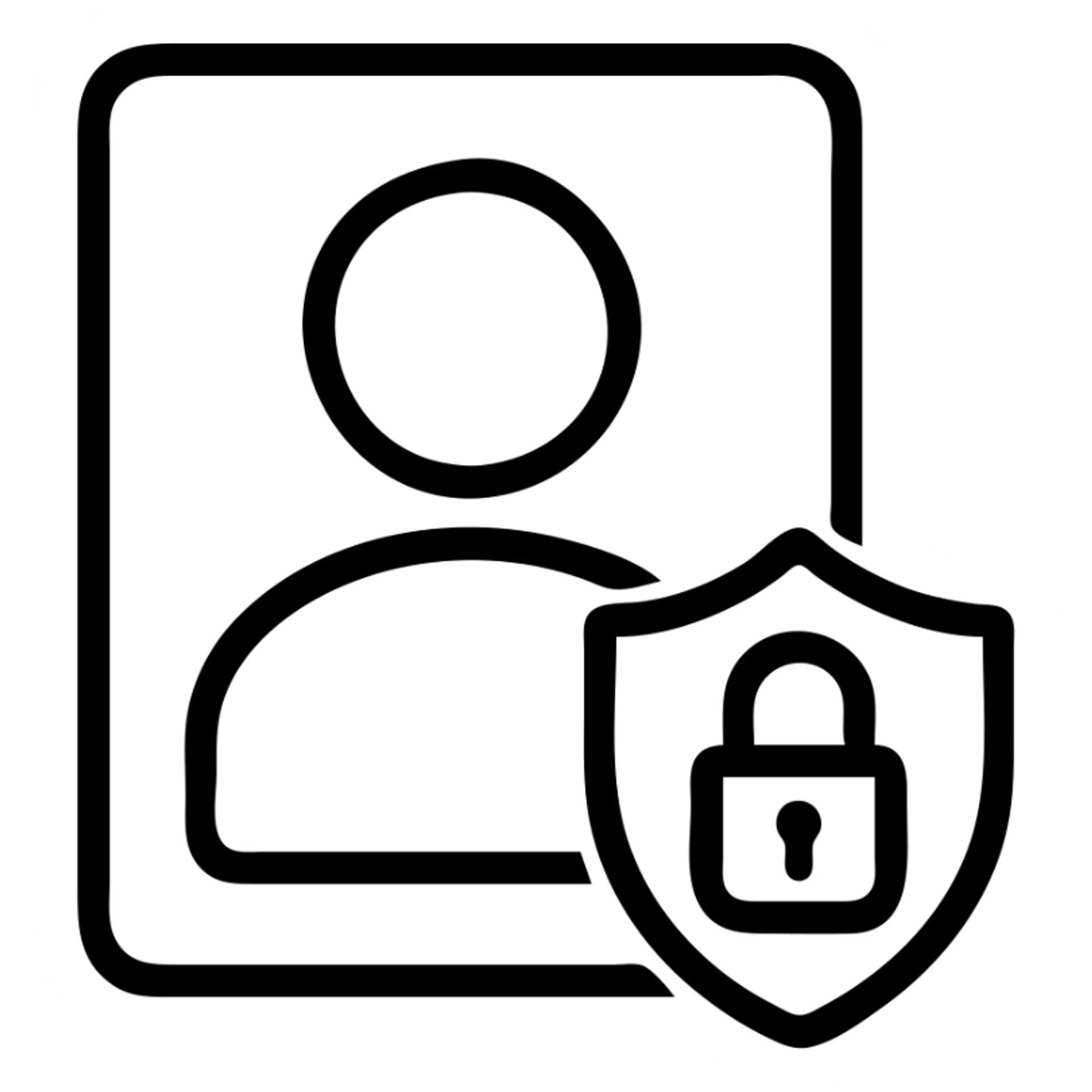 simple modern icon of portrait rights with generic human silhouette and lock or shield symbol representing privacy and rights, minimal color, clean lines, suitable for legal or informational use sticker