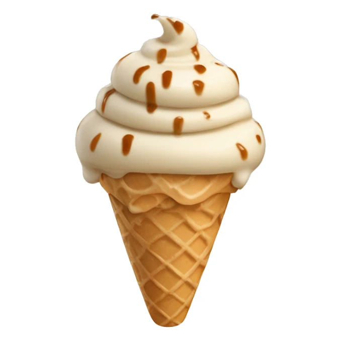 stracciatella ice cream caramel color on a beige ice cream cone sticker