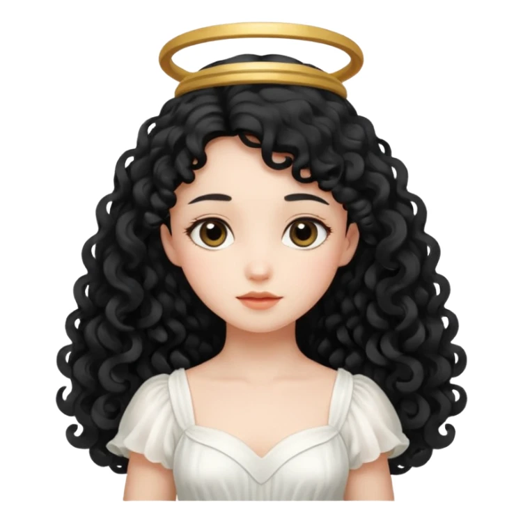 Gentle angel with long black curls and cloud background sticker