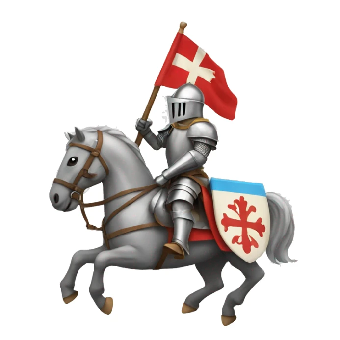 Knight on a running horse with a flag sticker