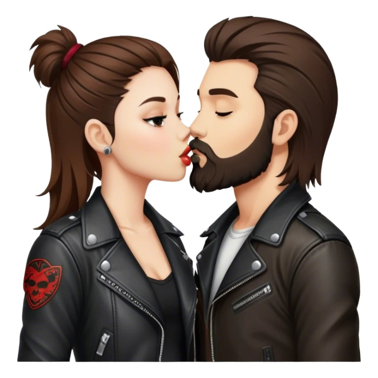 A rocker girl with kissing a brunette boy with a beard and leather jacket  sticker