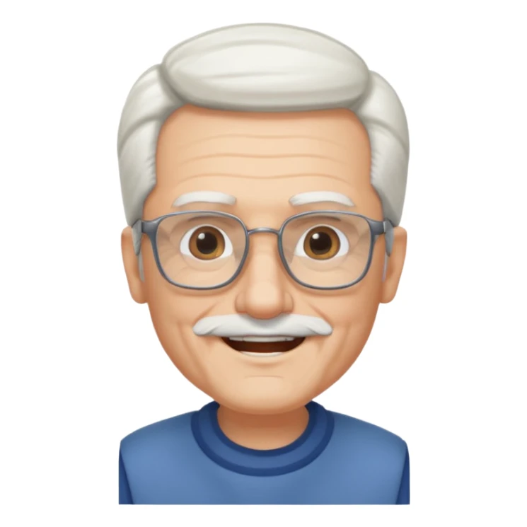 old guy, swept back white hair, blocky face, rectangle frame glasses, goatee, no moustache sticker