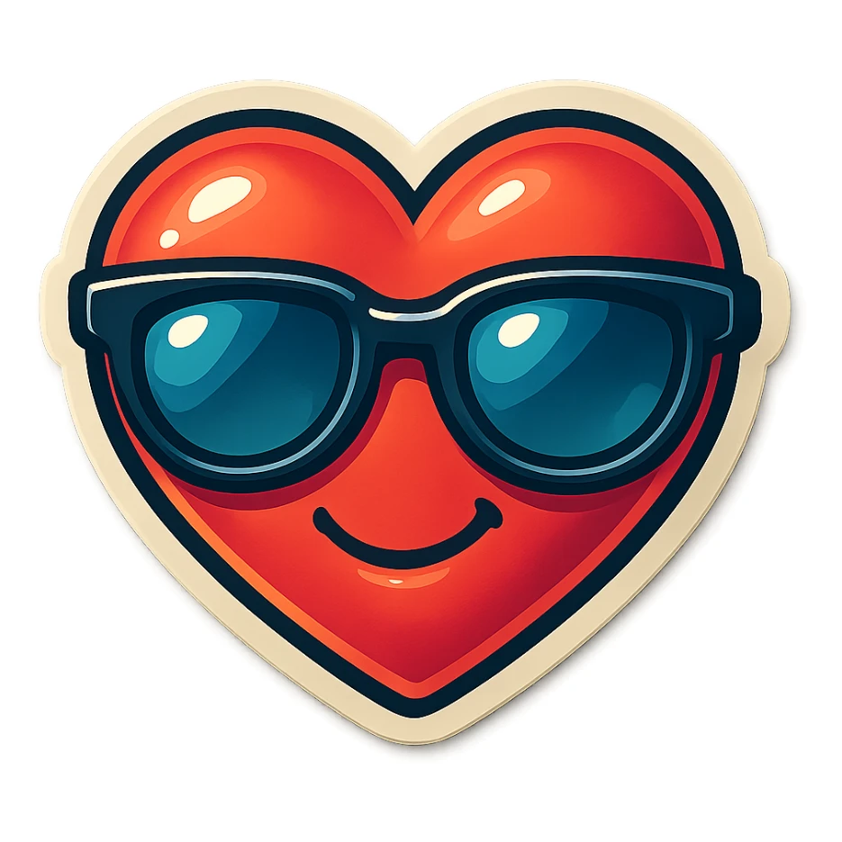 retro sticker style heart with sunglasses, bold and playful sticker