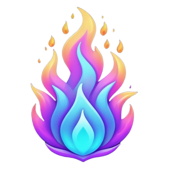 Magic glowing neon-Cyan-purple-gradient iridescent exotic magical glossy burning blue-purple-flames ember fire  sticker