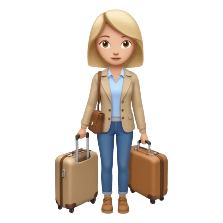 woman carrying a suitcase portrait, head and shoulders only, suitcase handle visible near shoulder, casual travel outfit, confident expression, travel vibe, 3D cartoon style, mobile game icon style, clean background, no text, no watermark sticker