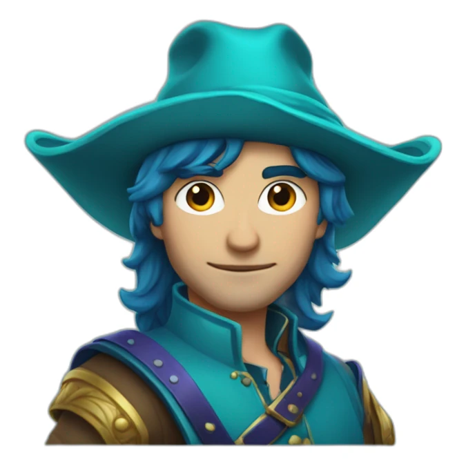 girly-dark-blue-haired-male-bard-wearing-turqoise-bards-hat sticker