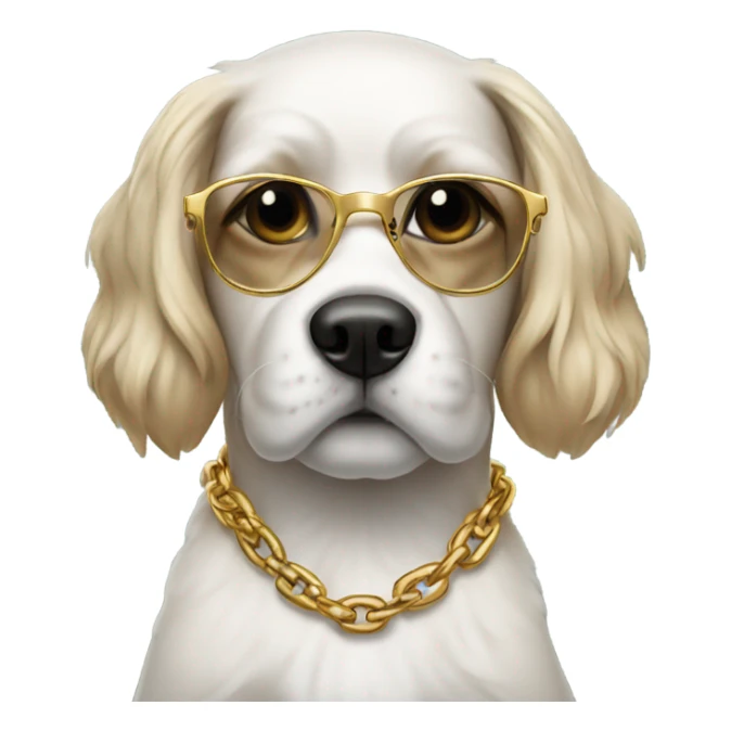 Dog wearing a gold chain and glasses sticker