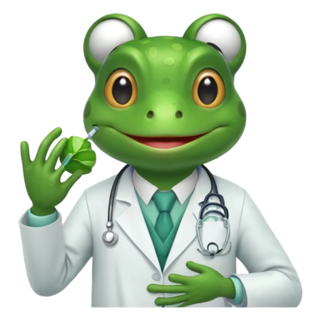 A frog in a doctor’s coat, happily examining a patient, portrait sticker