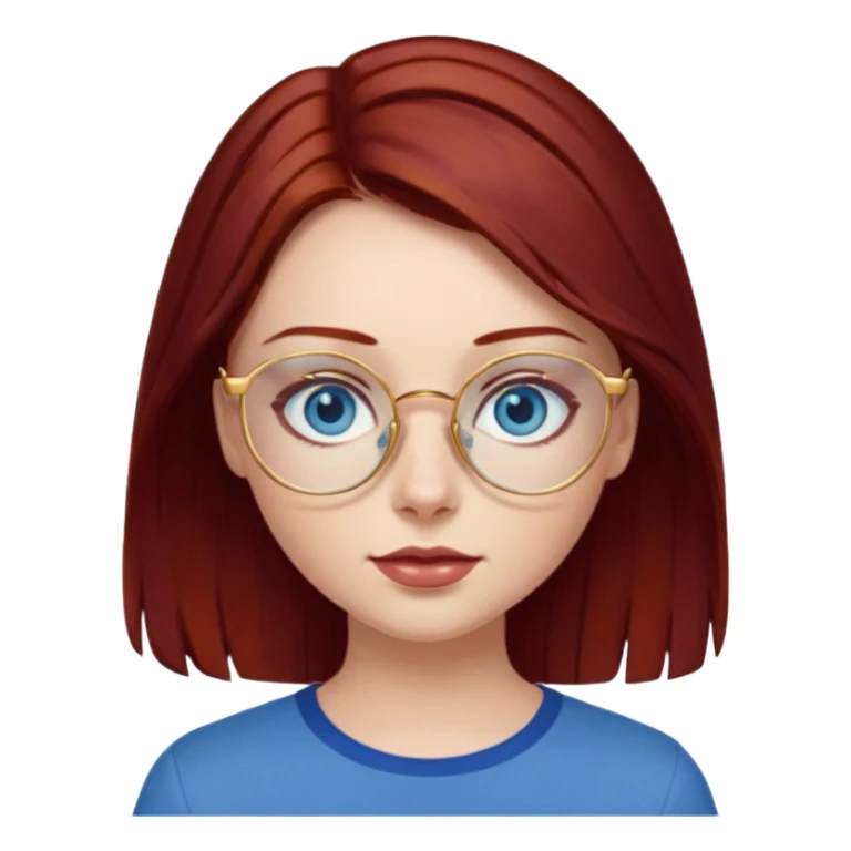 ragazza con capelli rosso mogano scuro e occhi azzurri con occhiali sottili dorati sticker