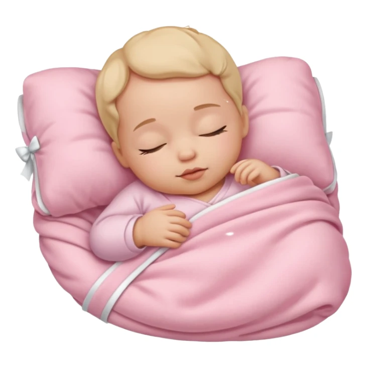 Sleeping baby in a light pink blanket with a white bow on top of it sticker