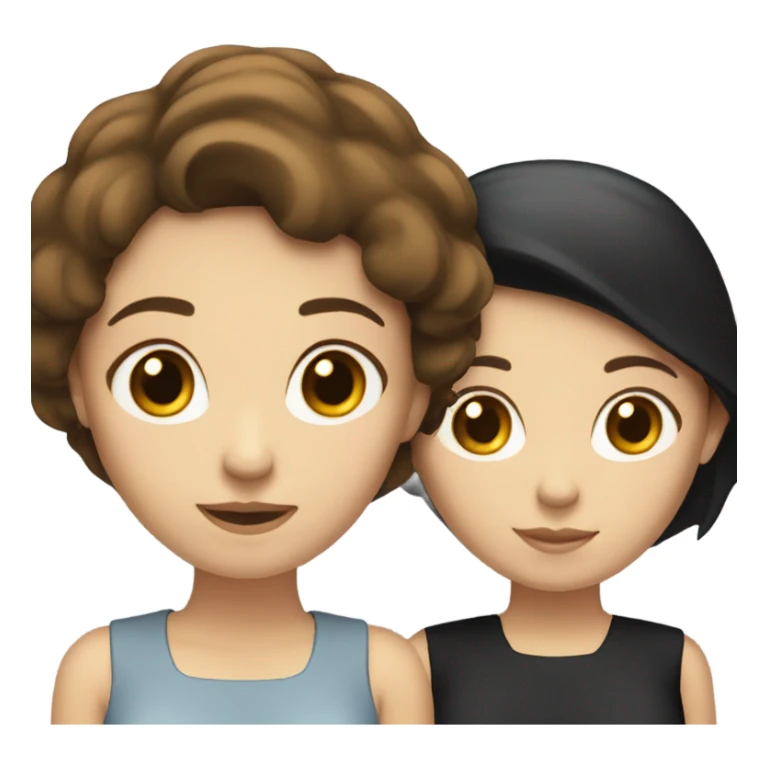 two caucassian woman with brown hair standing next to each other. One has black hair the other one has brown hair and is slightly shorter then the woman with black hair sticker