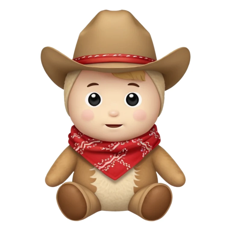 A cuddly baby cowboy plush toy with a red bandana and chubby cheeks sticker