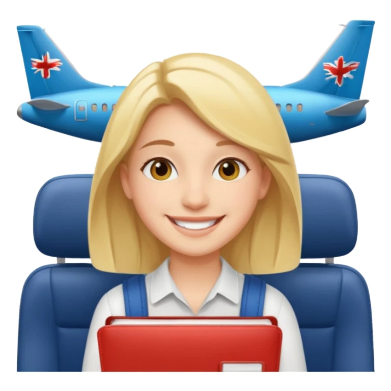 

:a happy confident student after IELTS, traveling abroad, airplane, university, freedom, smiling

Style: emoji, clean, simple, white background. sticker