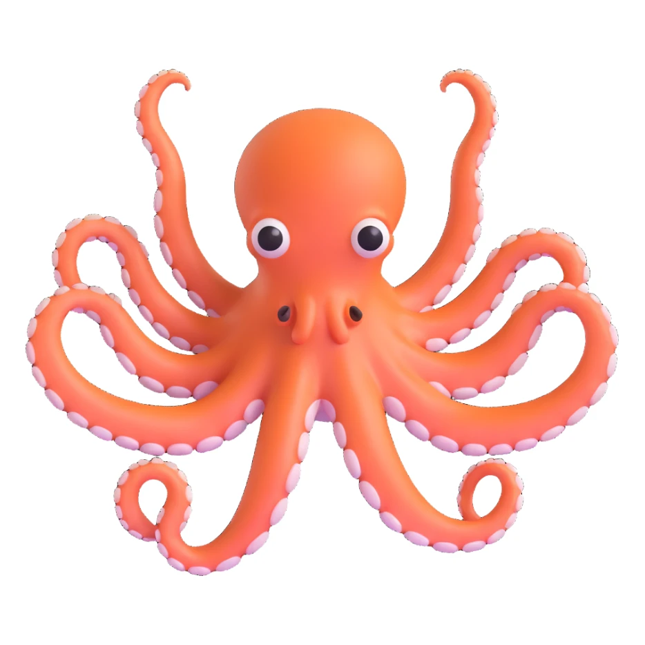 octopus floating in water viewed from underneath with arms spread out in every direction, mouth and underside visible, head facing away from viewer sticker